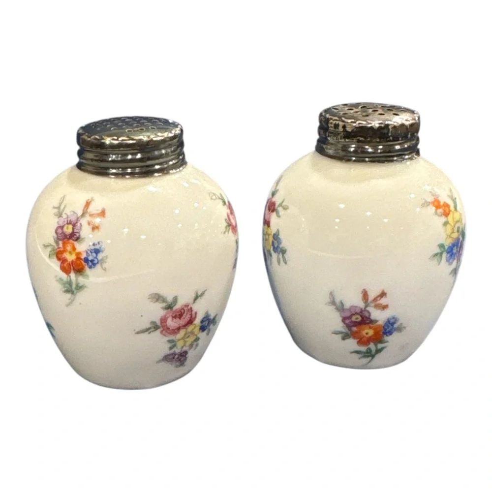 Haviland salt and pepper shakers- Floral with Silver Tops